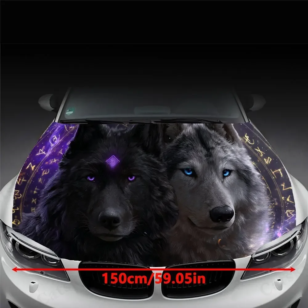 Mystic Rune Two - Wolf Print PVC Car Vinyl Wraps, Self-Adhesive Waterproof Car Hood Decal Sticker, Car Decoration Protection Sti