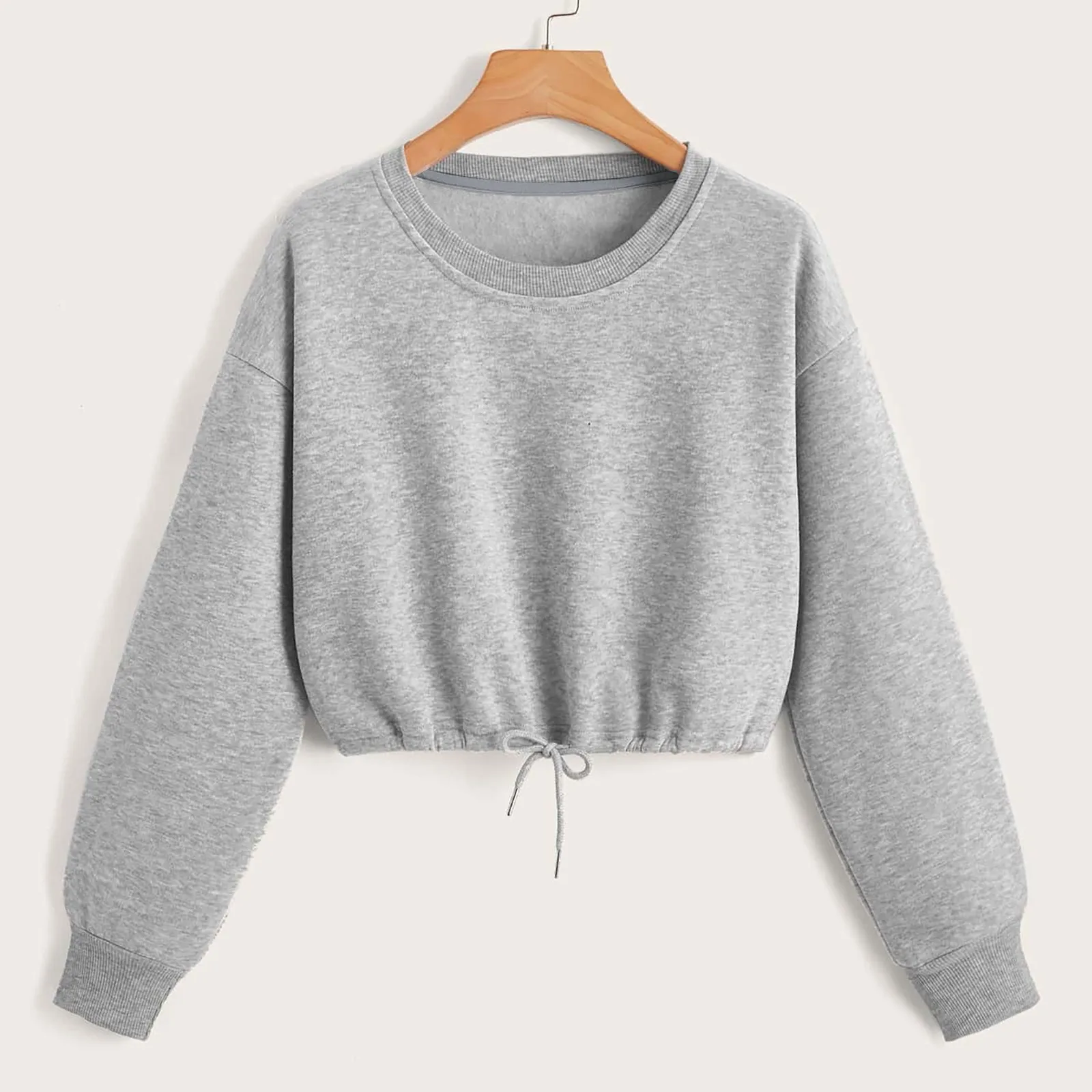 Sudadera con capucha para mujer, Top corto de gran tamaño, jerséis holgados que combinan con todo, con cordón, de manga larga, a la moda