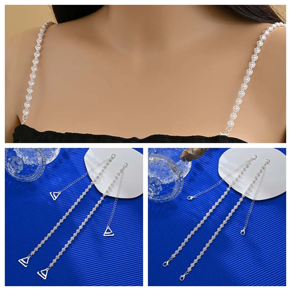 Anti-slip Buckle Belt Pearl Bra Shoulder Straps Love Heart Shape Decorative Underwear Shoulder Straps Imitation Pearls