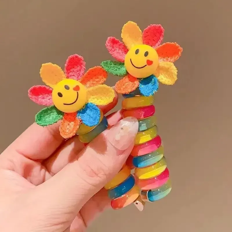 Cute Girls Elastic Rubber Bands Children Telephone Wire Hair Spiral Coil Hairbands Hair Rope Ponytail Sunflower Hair Accessories