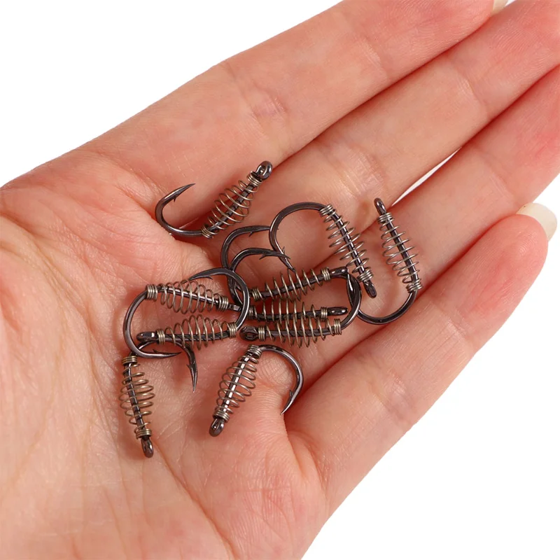 20pcs/lot Fishing Spring Swivel Hook Size 4-12# Stainless Steel Barbed Explosion Carp Hooks Single Circle Fishinhook with Hole