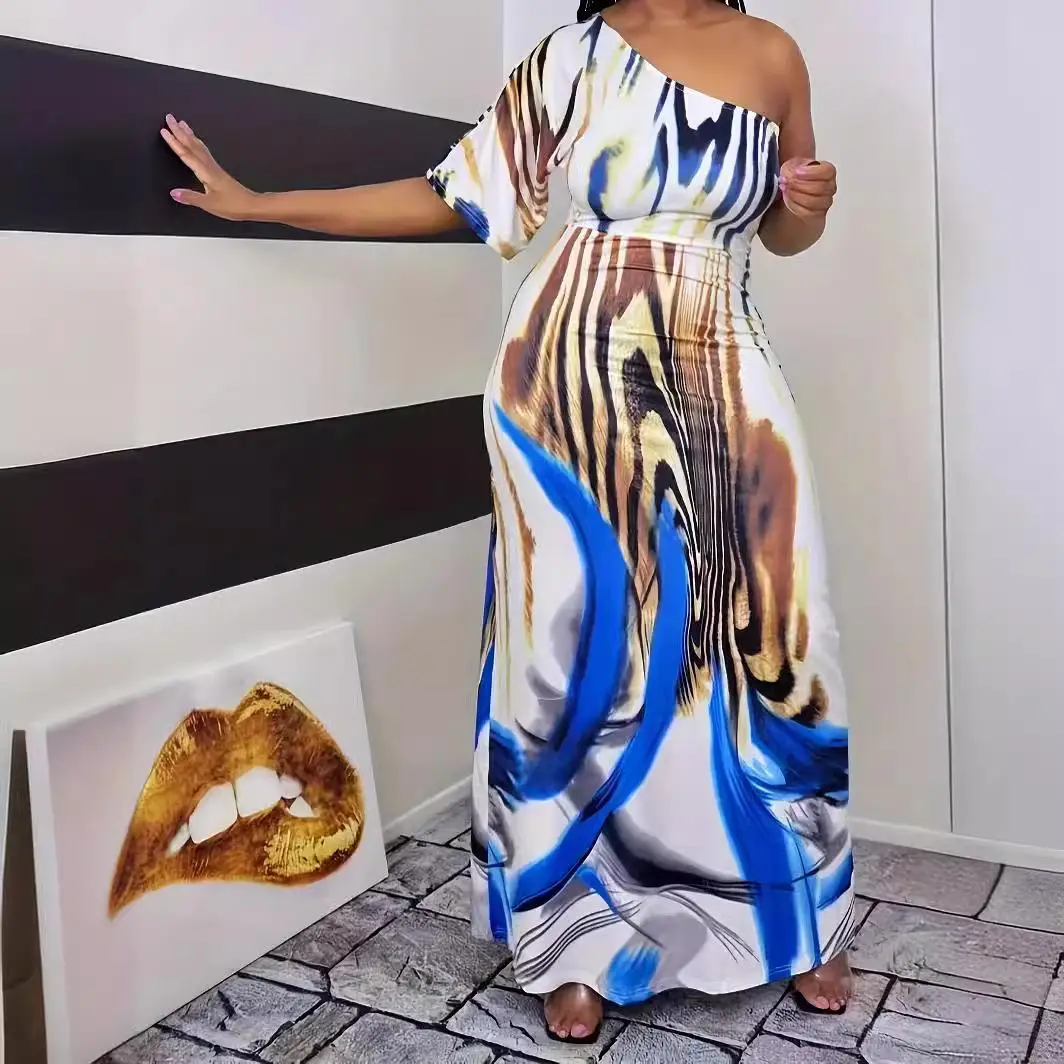 

Молочно-белая длинная юбка с открытыми плечами и принтом Dr из полиэфирного волокна без Sve Busin для уличных поездок на работу