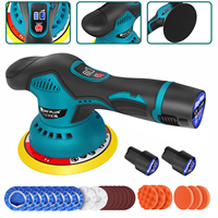 Cordless Car Polisher Buffer Machine, with 2X 2.0Ah Batteries 8 Variable Speed, 125mm Base for Car Detailing