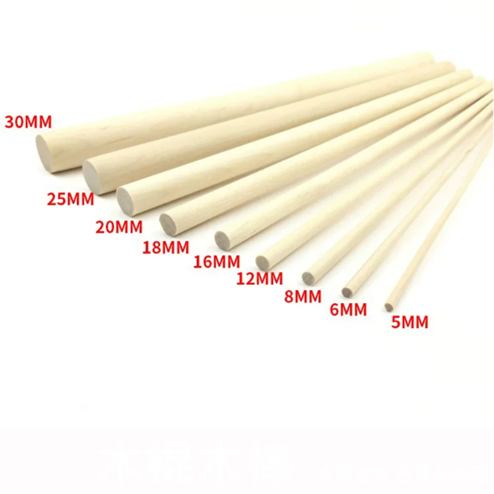 50-500mm Long Round Wooden Dowel Stick DIY Wood Handmade 3-25mm Multiple Dia Durable Rod for Building Model Woodworking Craft