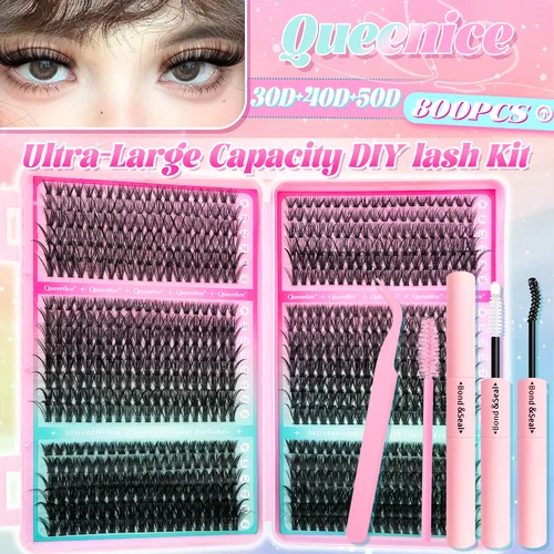 30D40D50D Kit de extensión de pestañas DIY con pinzas, pegamento y sello, pestañas individuales reutilizables para fiesta, escenario, Festival, maquillaje de ojos