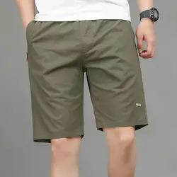 Summer Thin Pure Cotton Trendy Shorts Men Solid Elastic Waist Drawstring Pocket Street Fashion Casual Loose Sports Short Pants