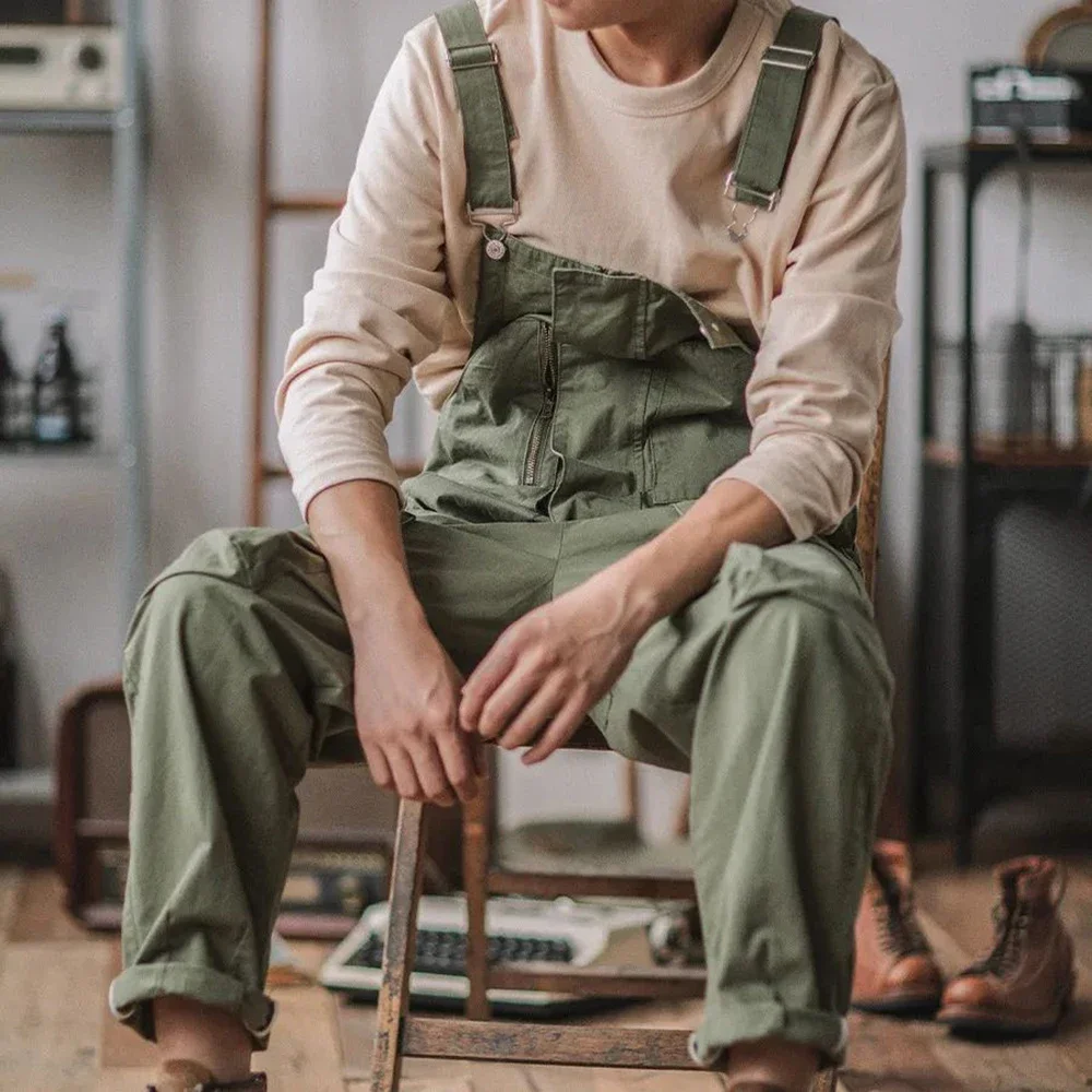 Mens Casual Traveling Wear Overalls 2024 New Straight Overalls American Retro Trendy Versatile One-piece Suspender Trousers