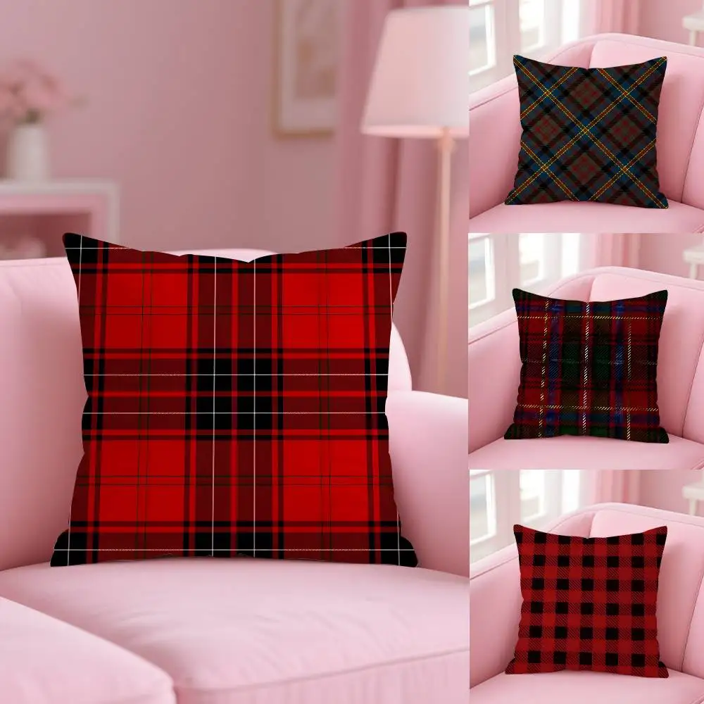 Nordic Scottish Pattern Tartan Pillow Case Pattern Printed Pillowcase For Living Room Sofa Cushion Cover & Bedroom Decor