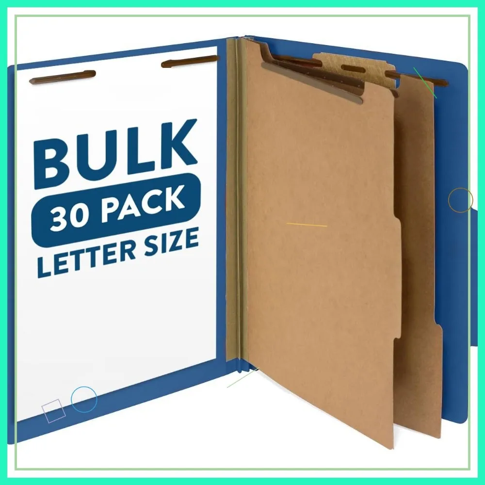 

30 Pack Letter Size Classification Folders, 2 Dividers, 2 Inch Expansion, Dark Blue, Durable 2 Prongs