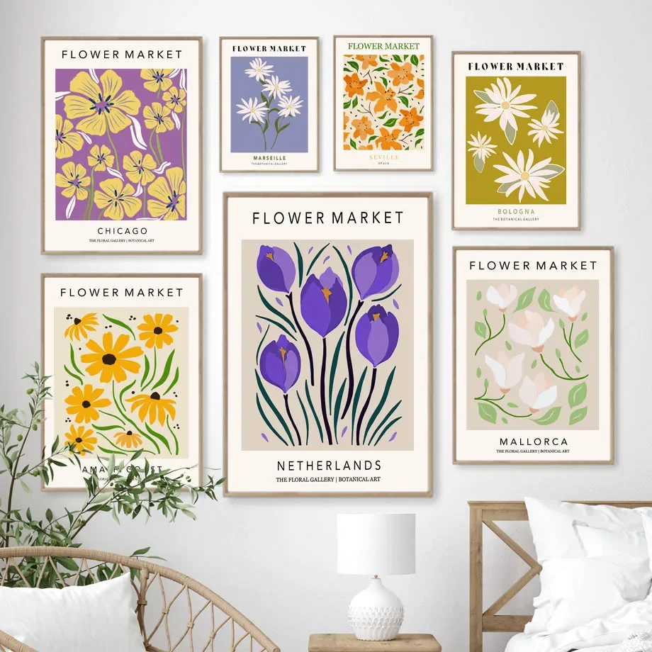 

Boho Flower Market Botanical Floral Hippie Wall Art Canvas Painting Nordic Posters And Prints Wall Picture For Living Room Decor