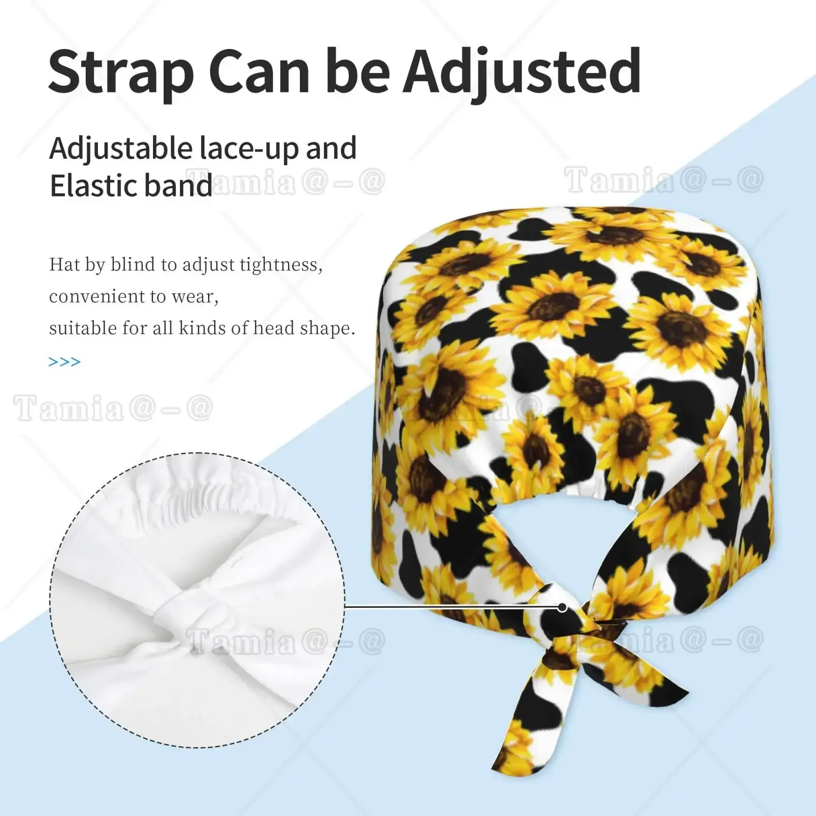 Leopard Print Sunflower Print Unisex Adjustable Sweatband Cap Elastic Bandage Cap Nurse Work Cap for Cleaning Work
