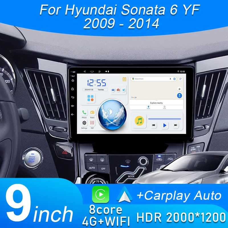 Android 15 For Hyundai Sonata 6 YF 2009 - 2014 Carplay Auto radio Stereo Head unit Multimedia Player 8 CORE IPS LED Navigation