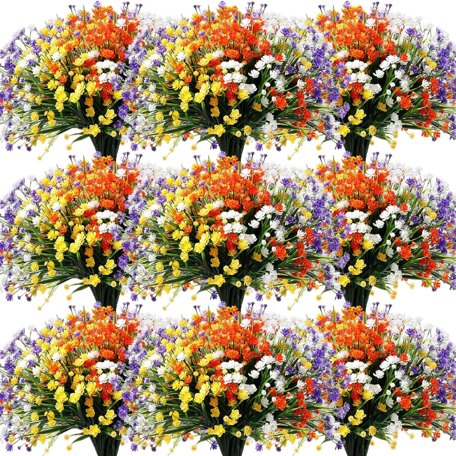 

40 Bundles Outdoor Artificial Flowers UV Resistant Faux Outside Plants Flowers Fake Plastic Plants for Outdoor Spring Su