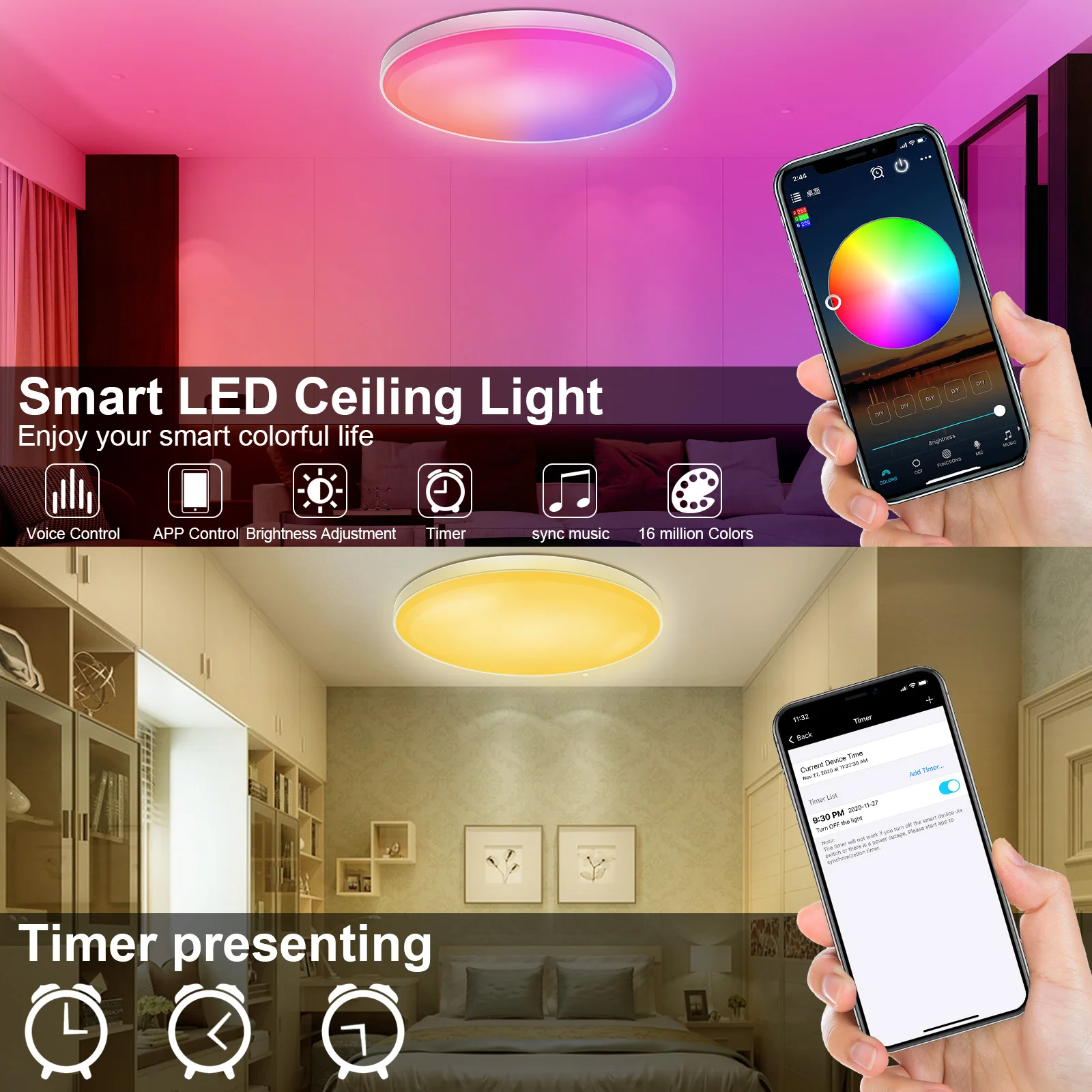 Smart Ceiling Light WiFi+Bluetooth 30W 48W RGB Lustre LED Lights APP Voice Control Lamp For Alexa Google Home Living Room Decor
