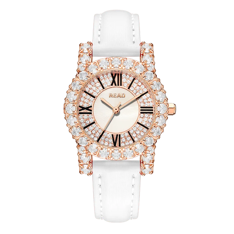 READ Ladies Quartz Watch | Rose Gold‑Tone Case | White PU Band | Shell Dial | Decor Bezel | 30M Daily Water Resistant