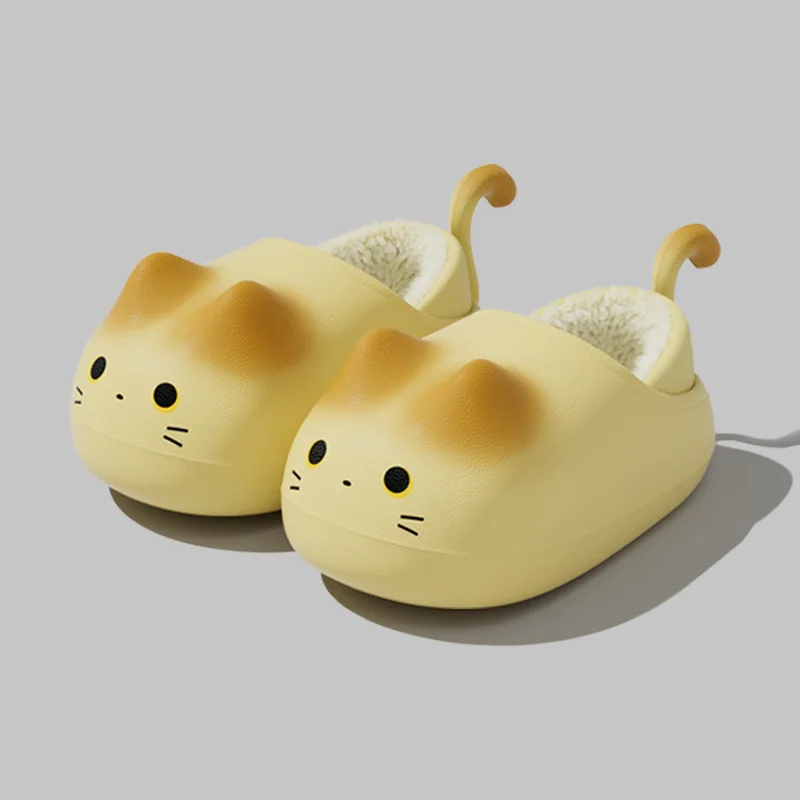 Designer 3D Cute Cat Fleece-lined Winter Slippers Children Heel-covering Cotton Slippers for Girls Boys Home Fur Slides