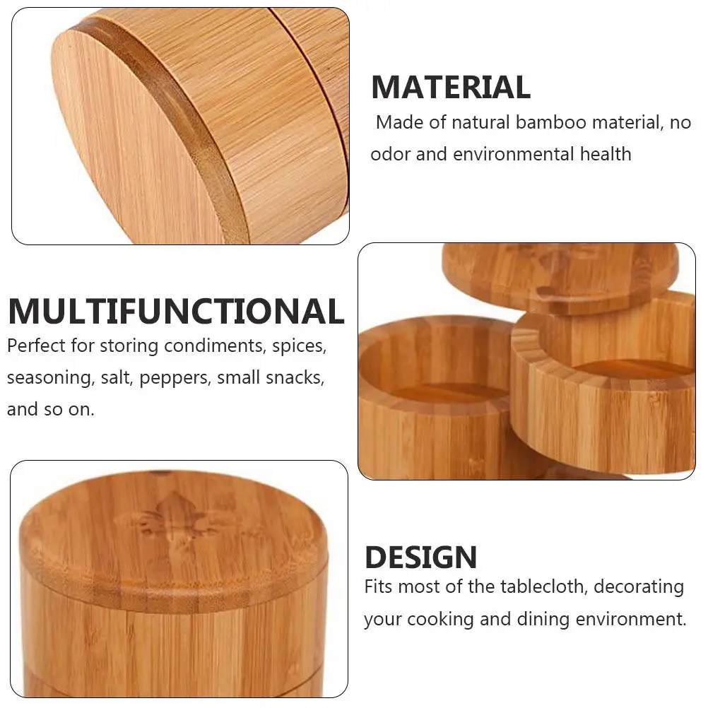 1Set Premium Bamboo Seasoning Storage Box Set Dustproof Insectproof Airtight Lid for Kitchen Spice Jar Salt Pepper