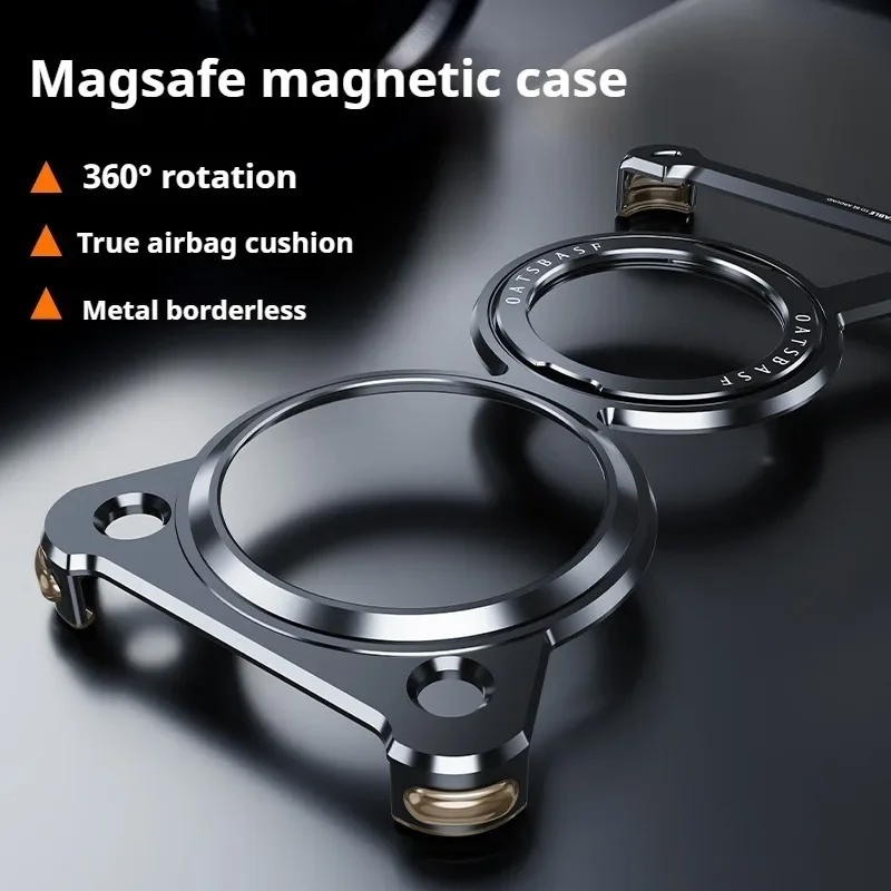 

Металлический чехол для телефона Oatsbasf для Oppo Find X8 Ultra Magsafe с 360° ° Вращающаяся подставка Минималистичный магнитный безрамный противоударный чехол