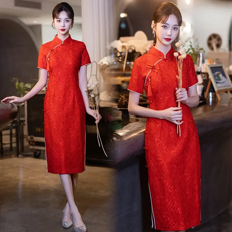 2024 Dames Nieuwe High-end Cheongsam Traditionele Slijtage Nieuwjaar Chinese Stijl Verbeterde Bruids Bruiloft Rode Jurk Qipao Plus Size