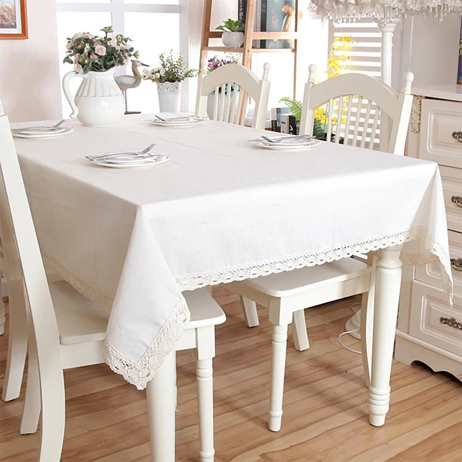 Polyester Linen Lace Edge Tablecloth, Rectangular Tassels Dust-Proof Table Cover,for Party Kitchen Dinning Table Home Decor