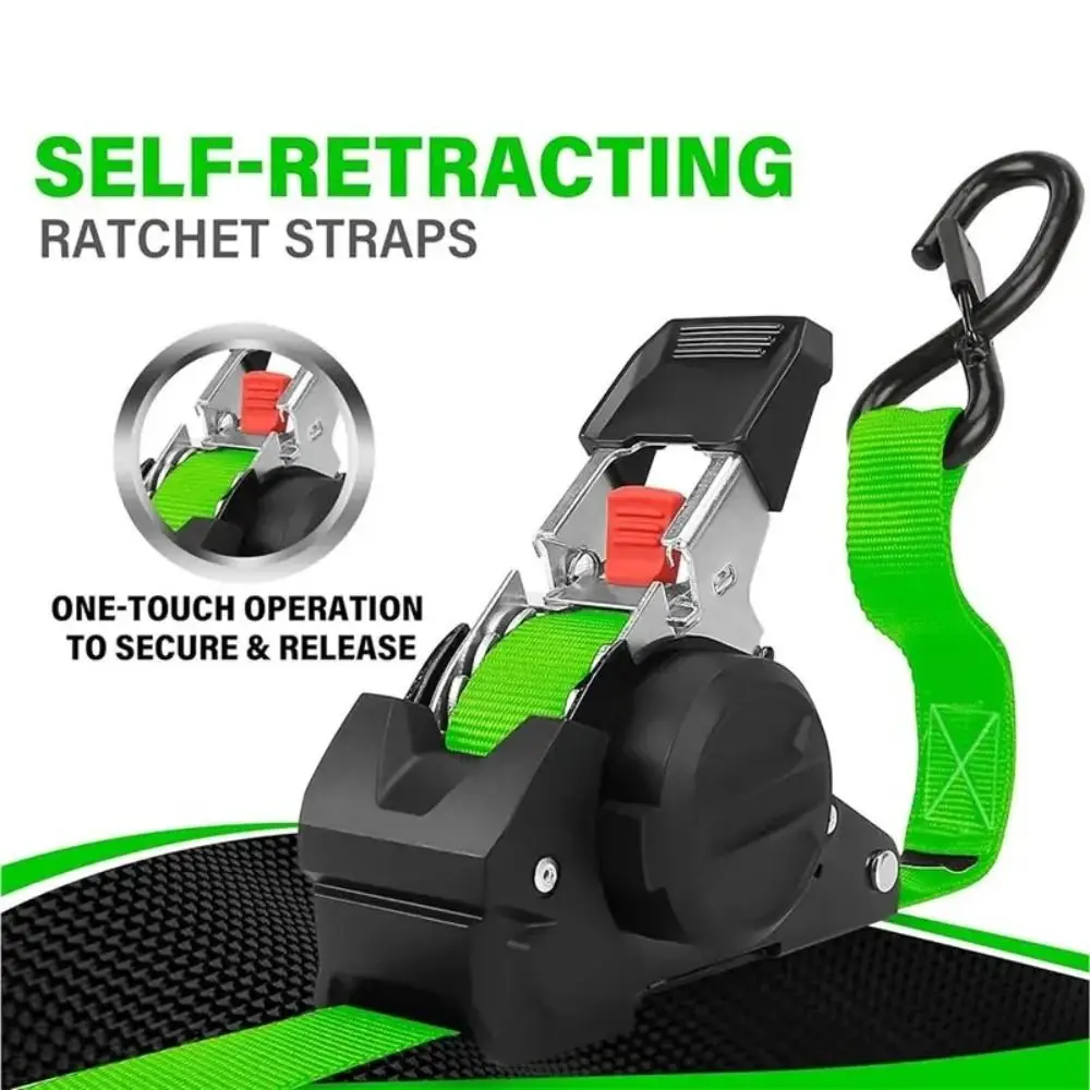 Sturdy Webbing Retractable Ratchet Tie Down Straps Solid Ratchet Structure Quick Winding Self Retracting Straps
