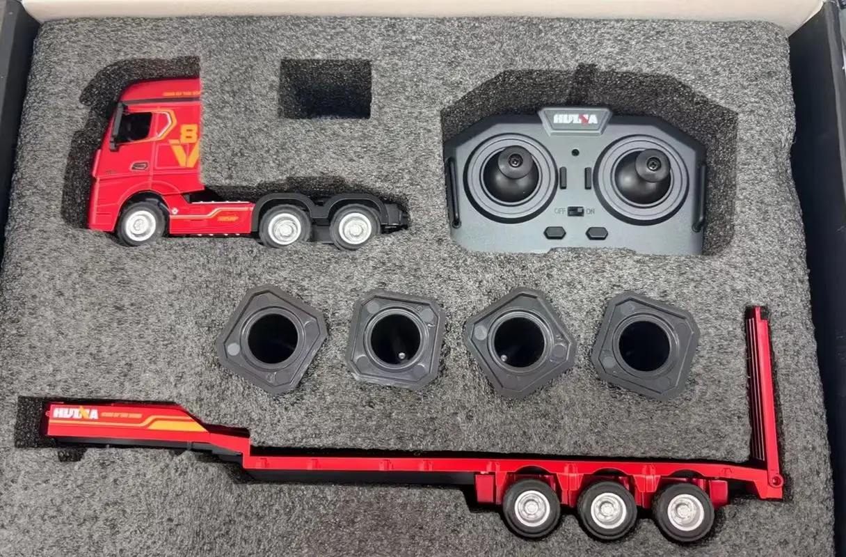 HUINA RC Truck 12CH 2.4G 1/64 Mini Alloy Remote Control Flatbed Tractor Electric Engineering Trailer Vehicle Model