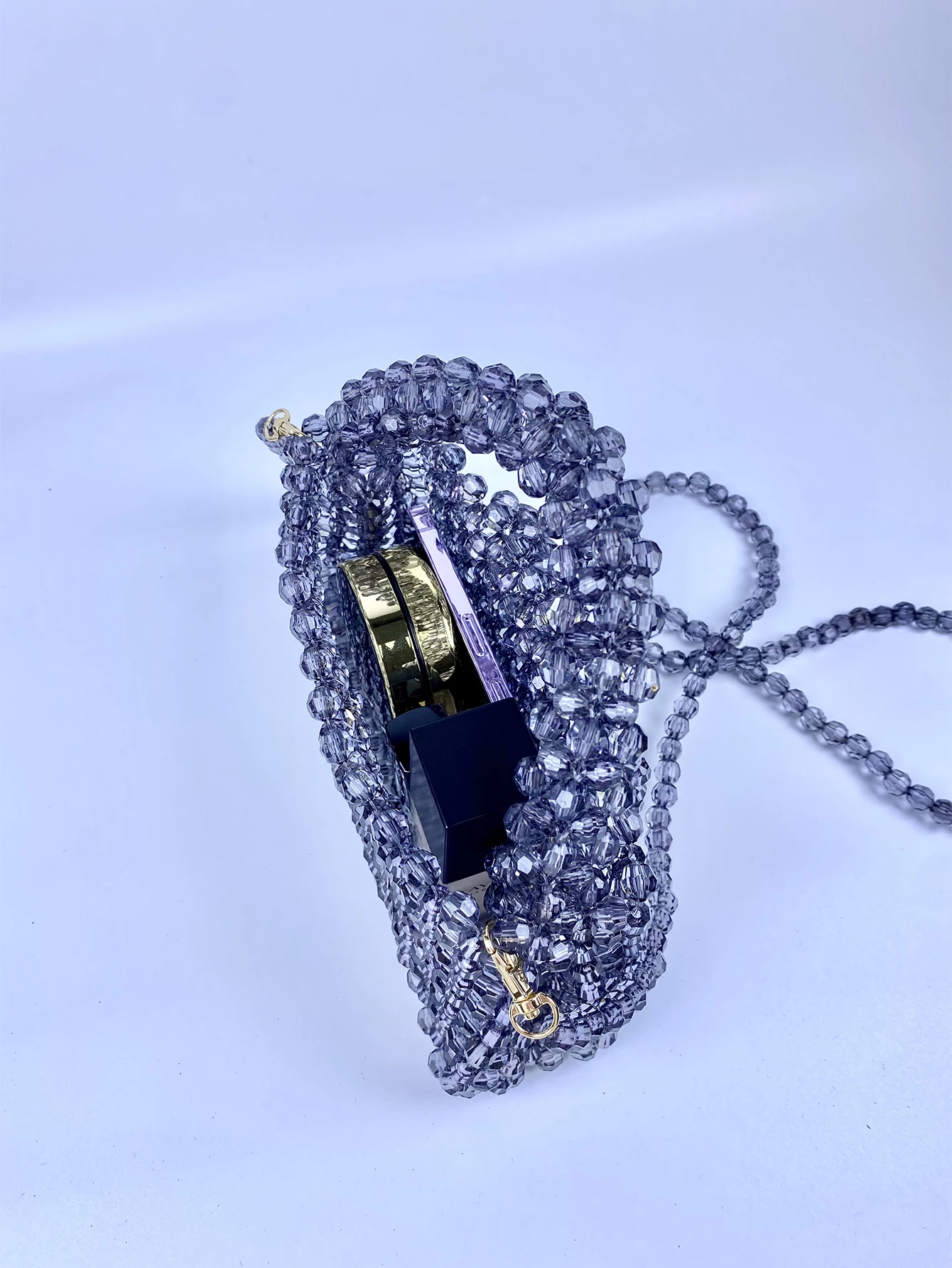 New French Casual Celebrity Elegant and High Quality Beaded Knitted Pillow Type Handheld Crossbody Dual Purpose Acrylic Bag