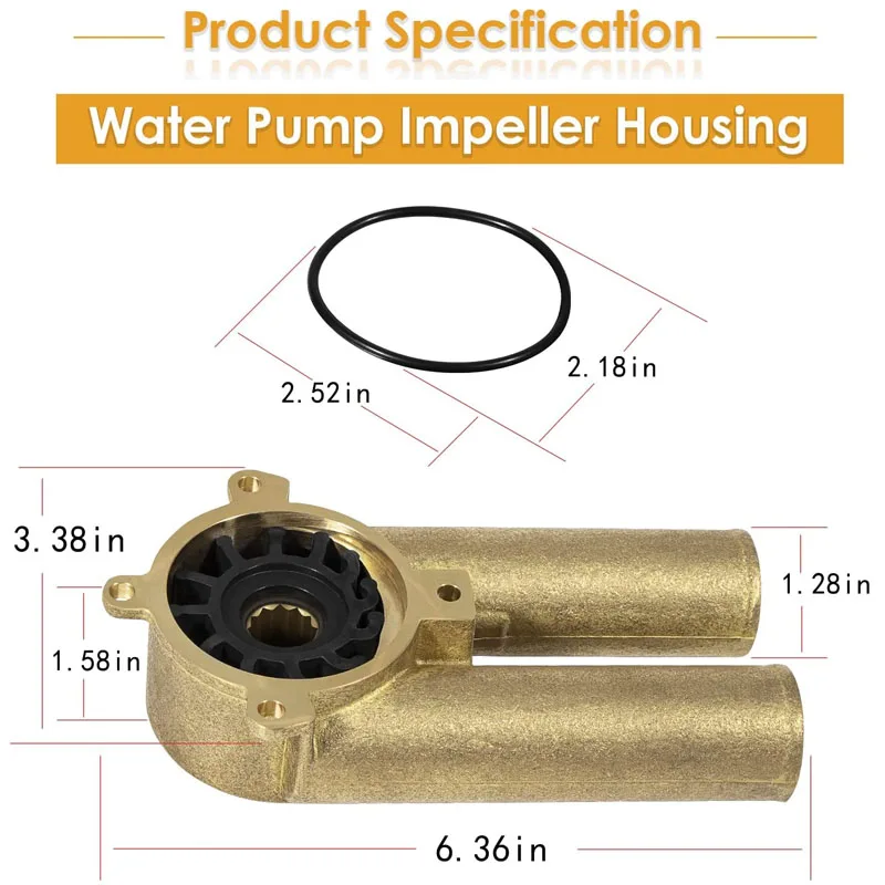 21214596,3858115 All Metal Raw Water Sea Pump Impeller Housing with Impeller for Volvo Penta Engines V6, V8, 4.3L, 5.0L, 5.7L