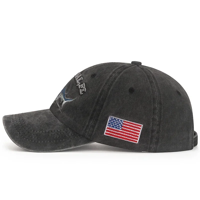 Shark Graphic And American Flag Embroidery Men Women Adjustable Baseball Cap