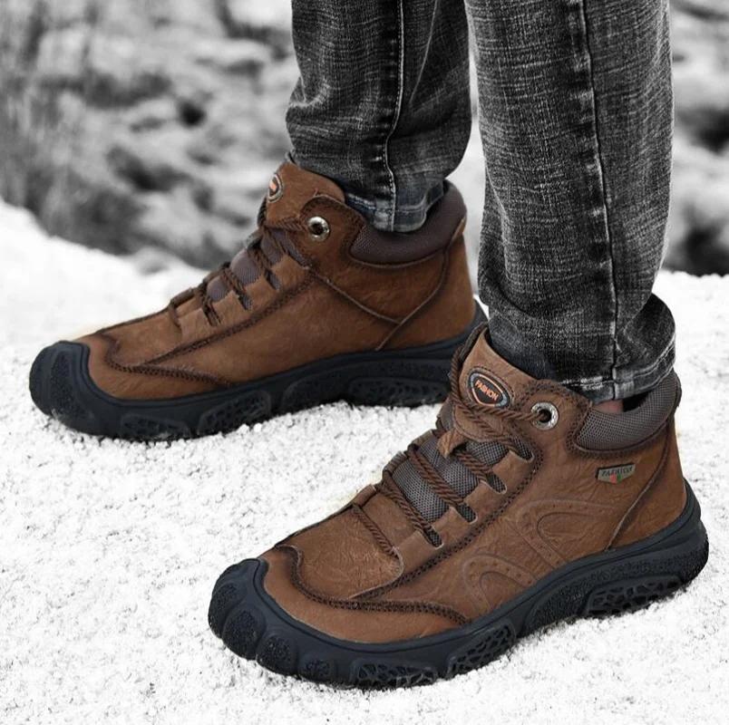 الرجال الكلاسيكية الرجعية في الهواء الطلق جلد طبيعي الأعمال الكاحل الأحذية اليدوية عارضة أحذية الشتاء الفراء أفخم الثلوج الأحذية