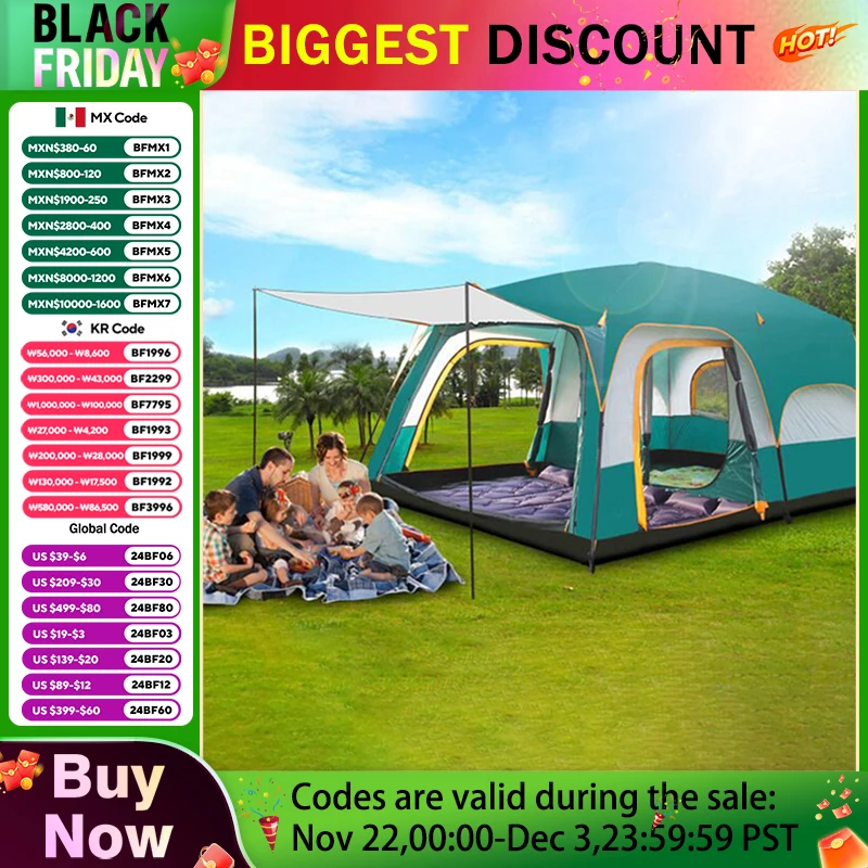 Outdoor Camping Large Family Tent Travel Outing Windproof Warm Uv Protection Keep 2 Bedrooms 1 Living Room Mosquito Control