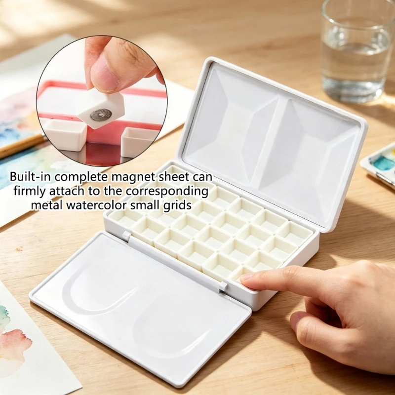 Watercolor Refill Palette Case with Mixing Wells, Lidded Paint Pan for Art Use, Faceted Plastic Shell A2UB