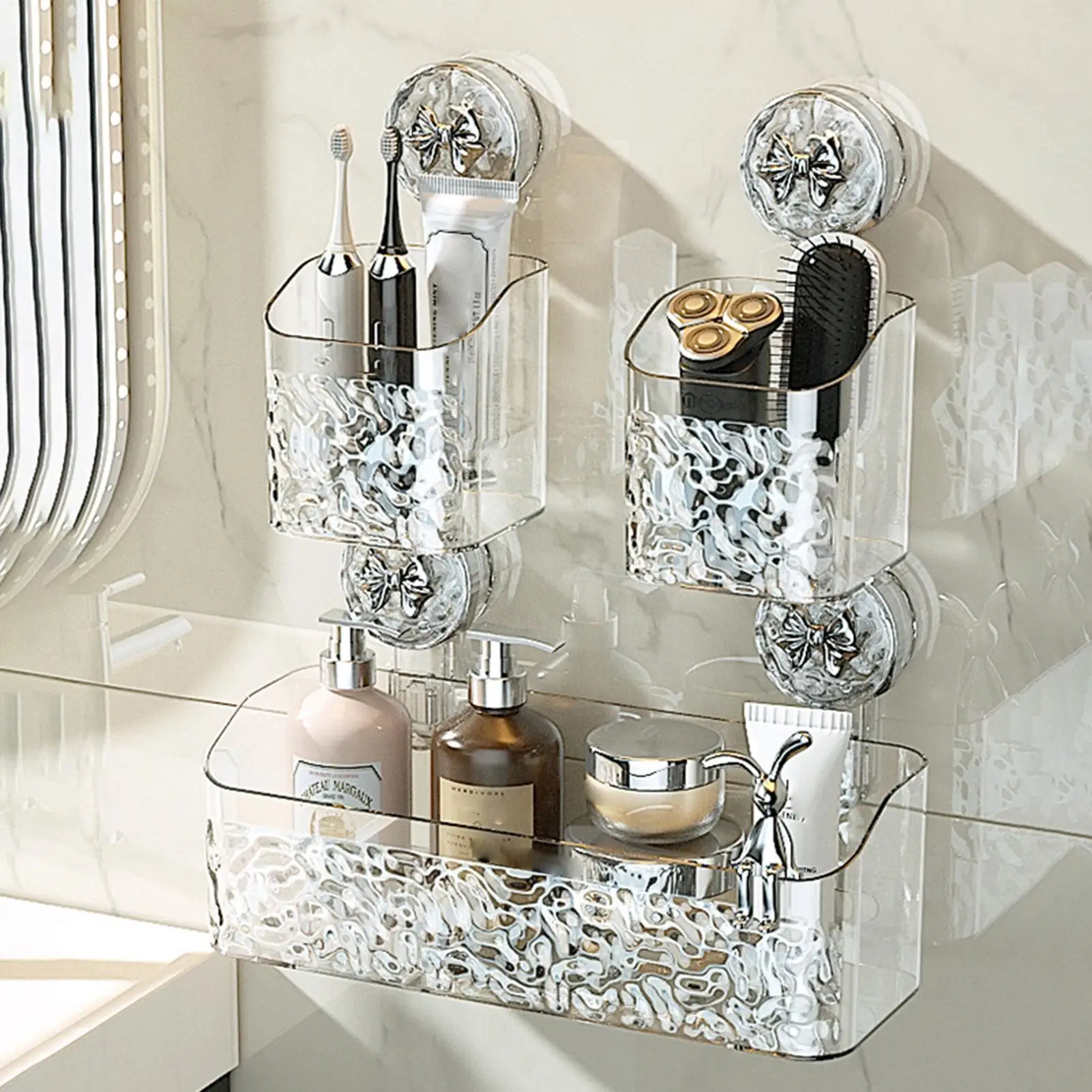 

Полка для душа на присоске, корзина для хранения большой емкости, органайзер на присоске для душевой комнаты, для шампуня, мыла, кондиционера для зубной щетки