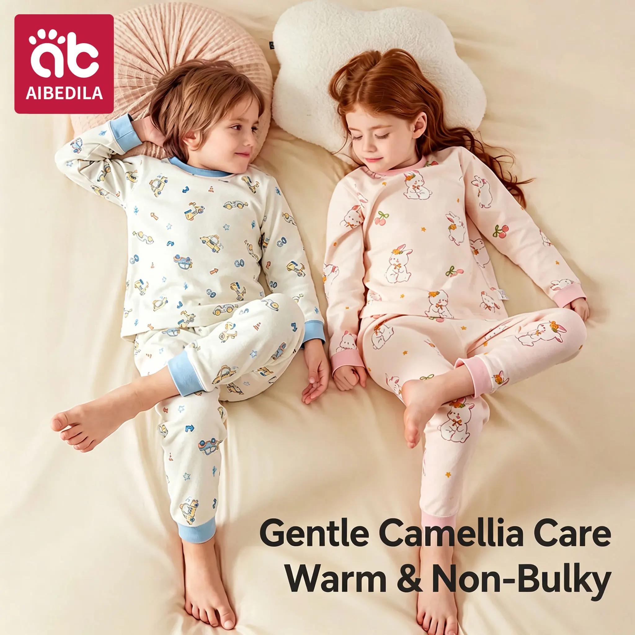AIBEDILA Baby Cotton Thermal Pajama Set  Autumn Winter Kids Sleepwear Boys Girls 2‑Piece Home Wear Loungewear for Older Kids