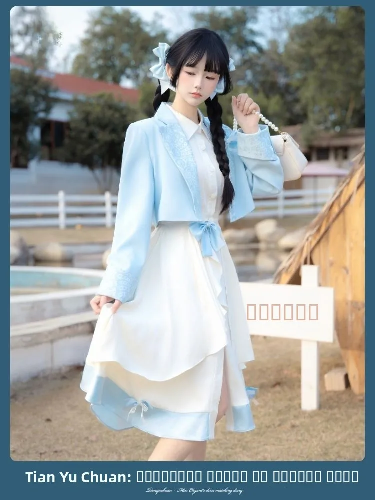 

Оригинальный дизайн Tianyuwan: Ретро-комплект для женщин – топ и юбка в стиле Roman Holiday, весенний модный комплект с длинными рукавами из полиэстера.