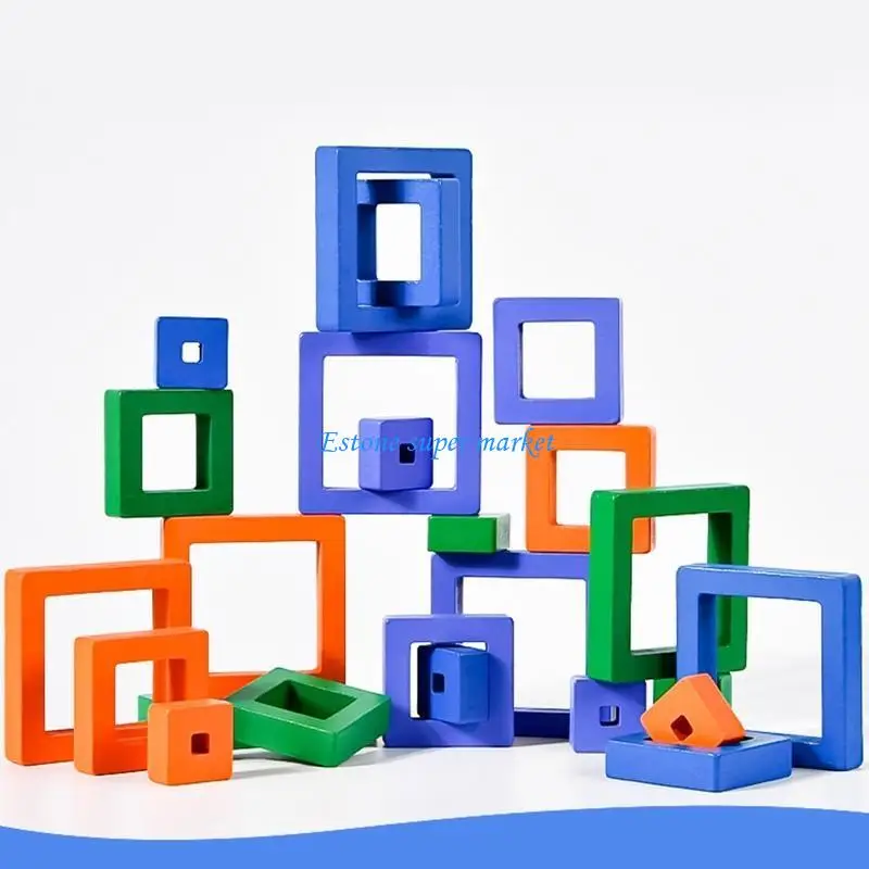 

090B Kids Training Square Blocks Wooden Puzzle Educational Set Table Games