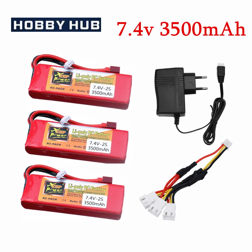 7.4V 3500mAh Lipo Battery Charger Sets for Wltoys 144001 124016 124017 144002 Car battery 2s 7.4v for Wltoys 12428 12423 RC Car