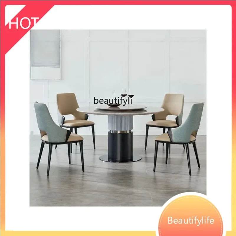 A8076  Italian Marble round Table Light Luxury Dining Tables and Chairs Set Modern Household Large and Small Apartment Type furn