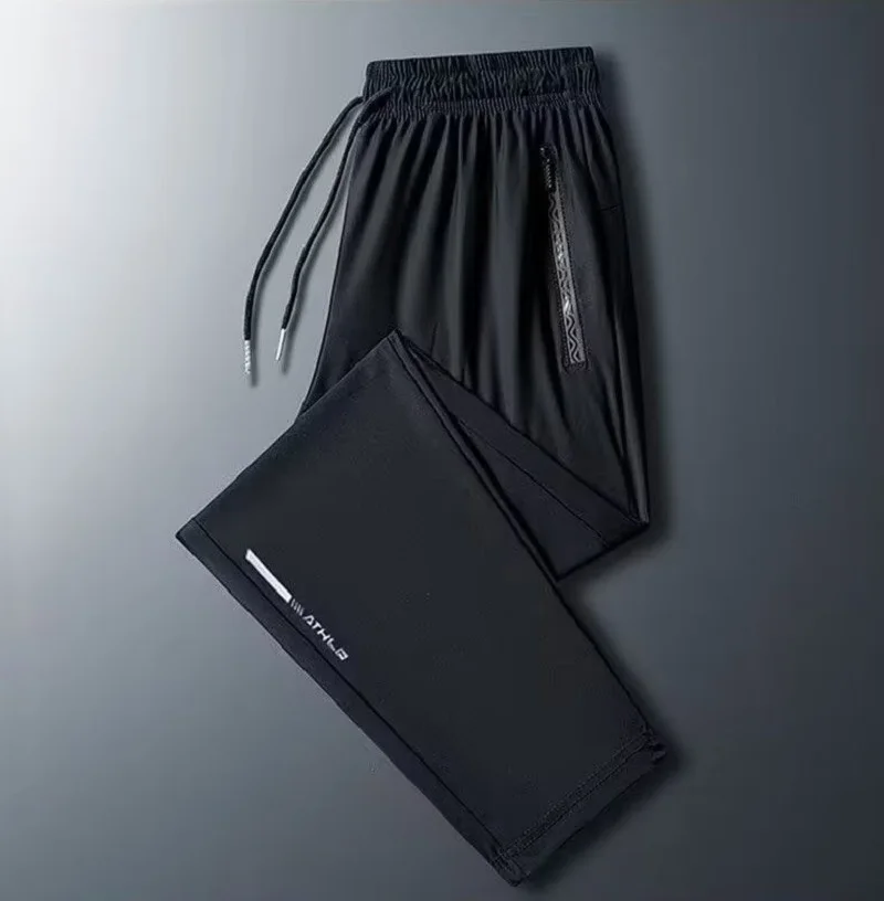 

Мужские летние тонкие повседневные брюки из ледяного шелка, свободные, струящиеся, прямого кроя, быстросохнущие, спортивные, длинные, молодежные, стильные