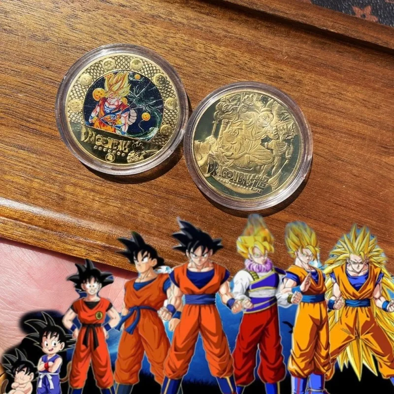 Dragon Ball Personagem de desenho animado Moeda comemorativa de metal Sun Wukong Anime Figura periférica Coleção de moedas Presente atacado