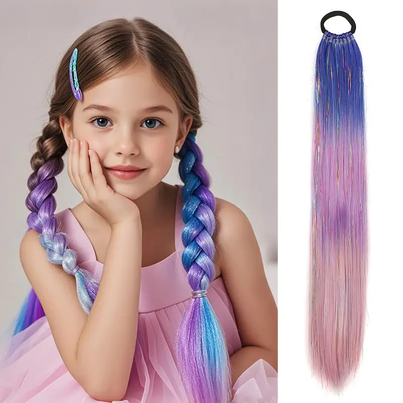 Purple Red Pink Tinsel Ponytail Extension with Elastic Hair Tie Synthetic Braiding Hair For Kids Girls Crazy Hair Day Brave Hair - Image 8