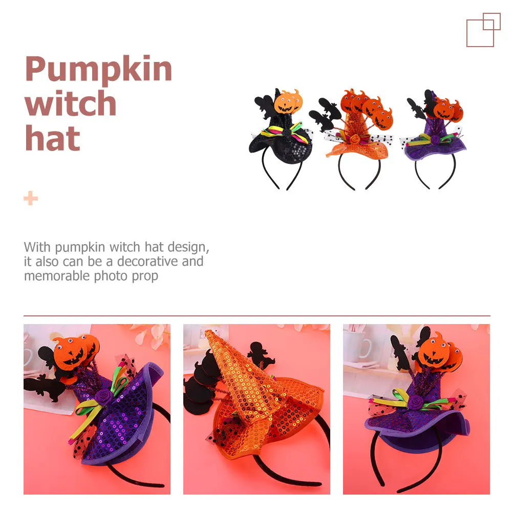 

3Pcs Halloween Pumpkin Witch Hat Headband Cosplay Costume Hair Hoops Decorative Party Supplies Halloween Headband