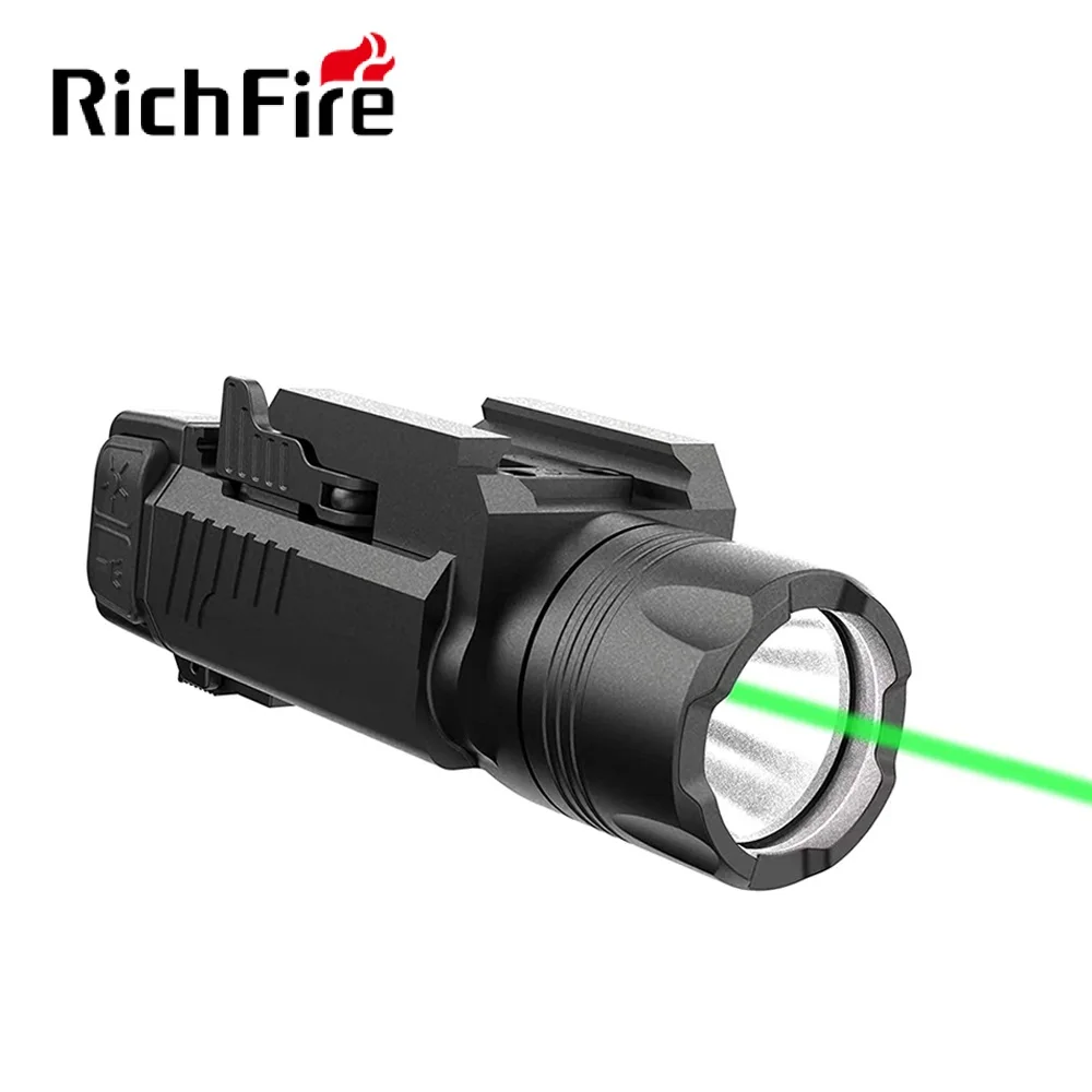 Richfire SFD-058 Tactical LED Flashlight 600LM Green Laser Sight Combo Pistol Light Handgun for Quick Detach Rail Mount