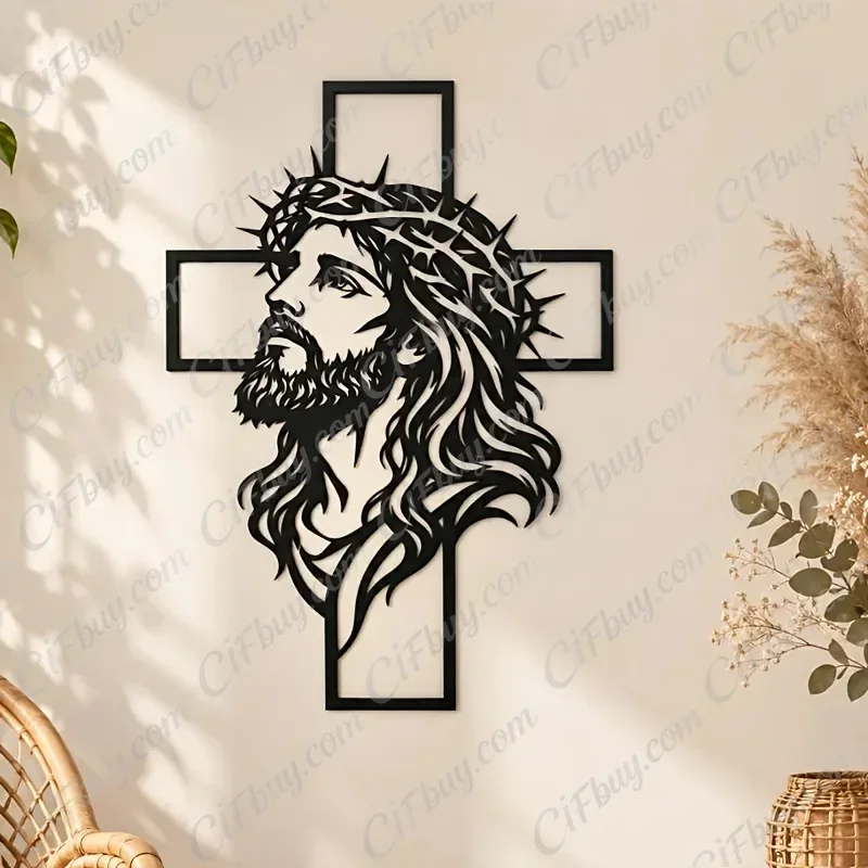 CIFBUY Jesus Christ Cross Metal Wall Art Iron Religious Sculpture Rust Proof Home Decor Rustic Farmhouse Living Room