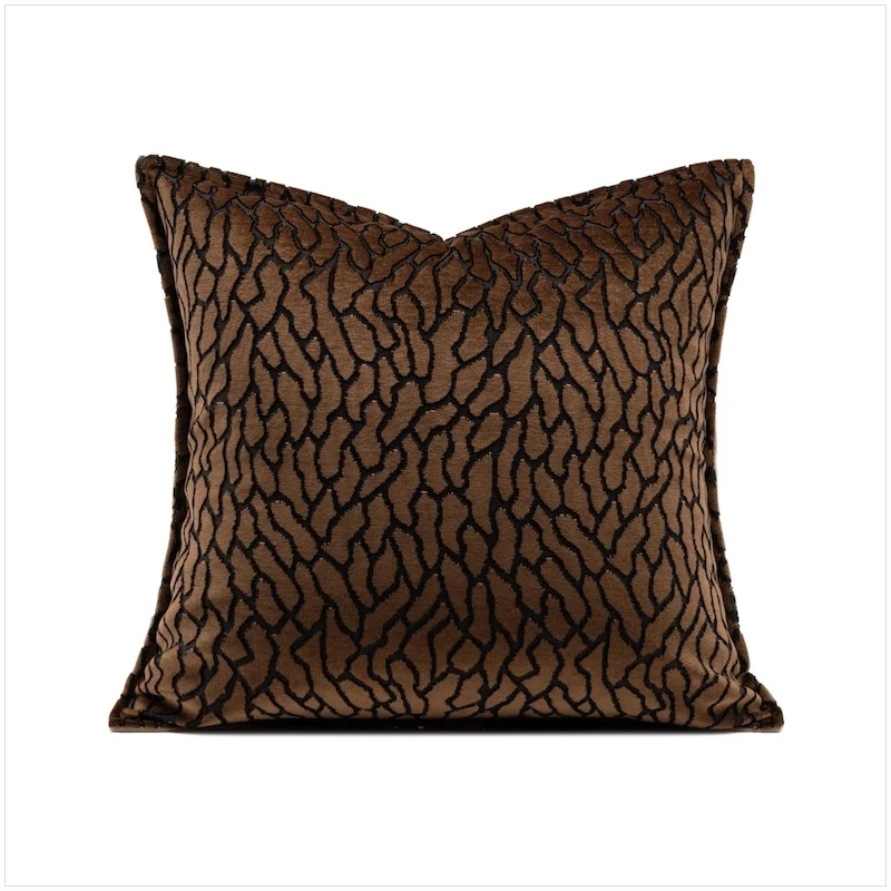 Brown Pillows Luxury Retro Velvet Jacquard Cushion Case Pile Cutting 3D Decorative Pillow Cover For Sofa Chair Home Decorations