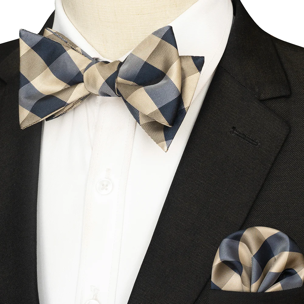 EASTEPIC Gestreifte Fliege für Herren, Einstecktuch-Set, kariertes Accessoire, Paisley-Krawatte, Blumenmuster, gepunktet, reines Schwarz, Abendparty – Detail 6