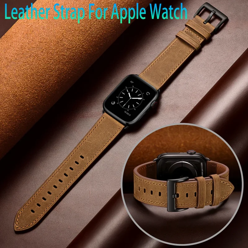 

Leather Strap For Apple Watch Ultra 2 49mm 10 9 8 7 6 5 4 SE Premium Classic Durable Bracelet iWatch 45mm 44mm 40mm 41mm 42/46mm