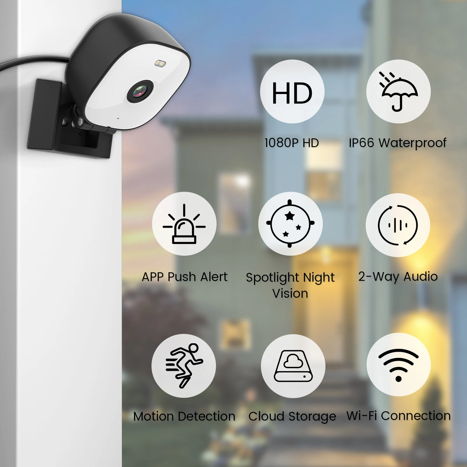 Security Camera with Color Night Vision, Indoor/Outdoor Use, Pet/Baby Monitor, Motion Activated Spotlight/Siren, 2-Way Audio, Cl