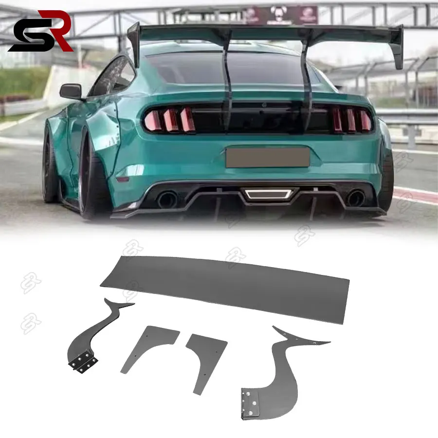 For Ford Mustang GT Carbon Fiber Rear Trunk Lid Spoiler Wing Lip Diffuser Splitter Robots Style Body Kit Car Accessories 2015+