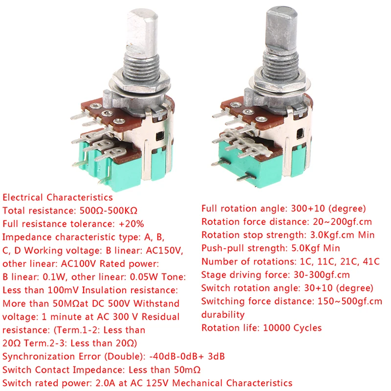 Canal stéréo H120 avec potentiomètre de Volume demi-arbre de commutateur A50K A10K 15mm